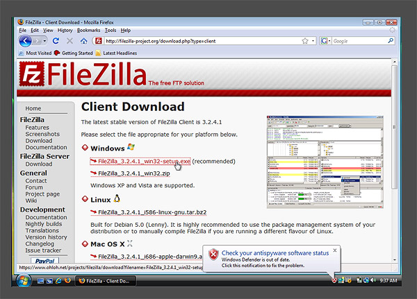 Downloading and installing FileZilla on a  PC