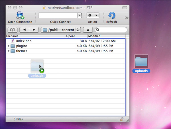 Creating and setting permissions of Uploads Folder